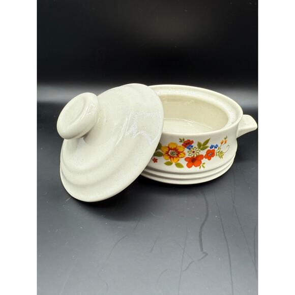VTG 1980’s Sweet Flowers Bake Serve'n Store Stoneware Single Serve Dish w/lid - Picture 2 of 5